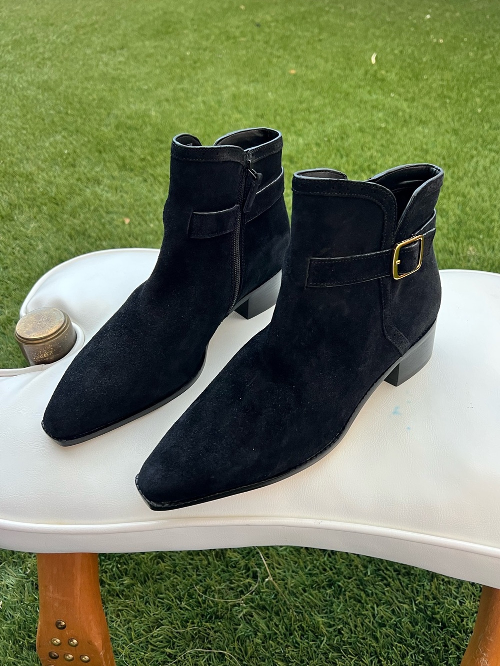 Cole Haan Black Suede Women's Silvana Buckle Ankle Booties Size US 8.5 / EUR 39
